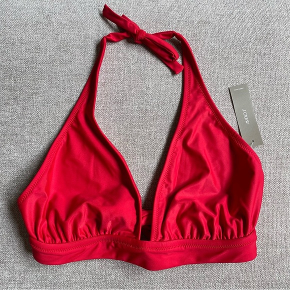 NWT J Crew Red Halter Top Tie Back Retro Bikini Lined Swim Beach Pool Top - Picture 1 of 7